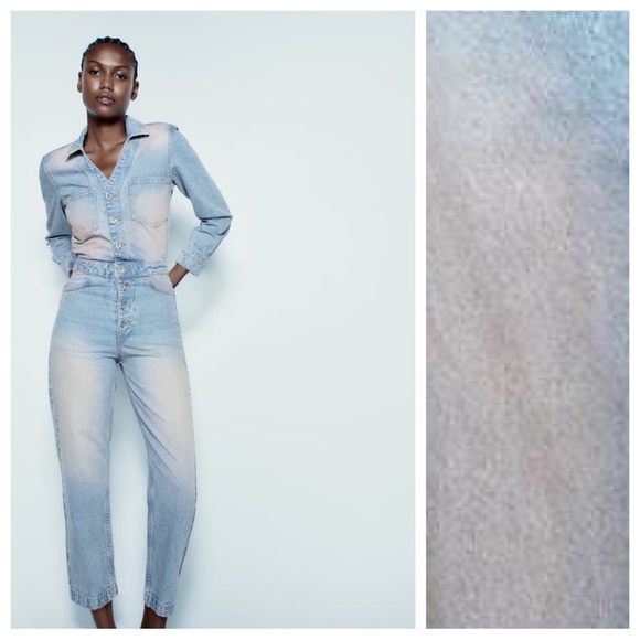 NWT. Zara Z1975 Pink Color Washed Effect Dyed Denim Jumpsuit. Size M. - Picture 2 of 14